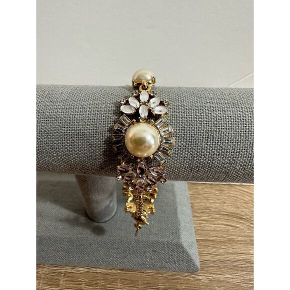 Charming Charlie Pearl & Rhinestone Bracelet Goldtone Lobster Claw Closure Spark - Picture 8 of 10